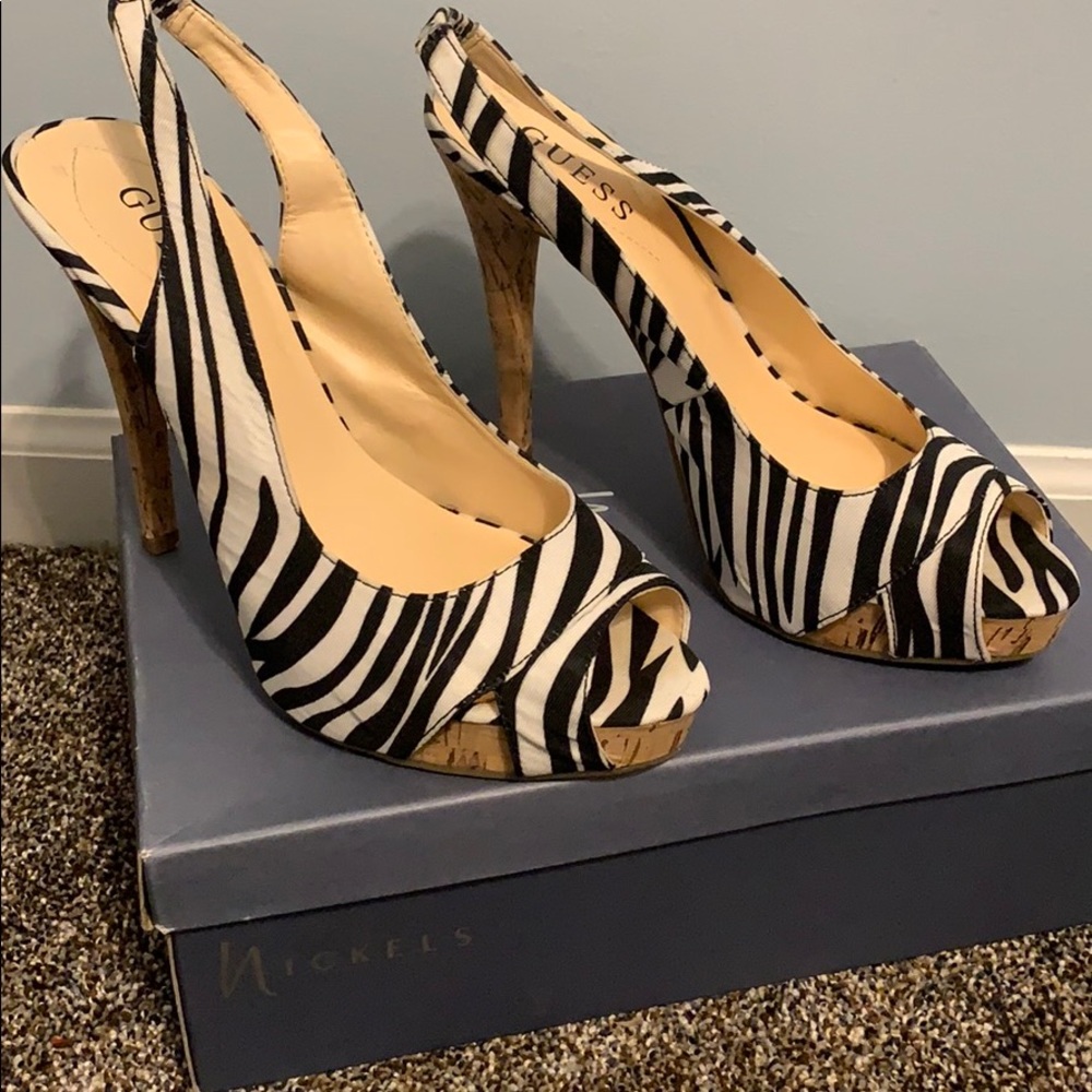 Black and white peekaboo sling back